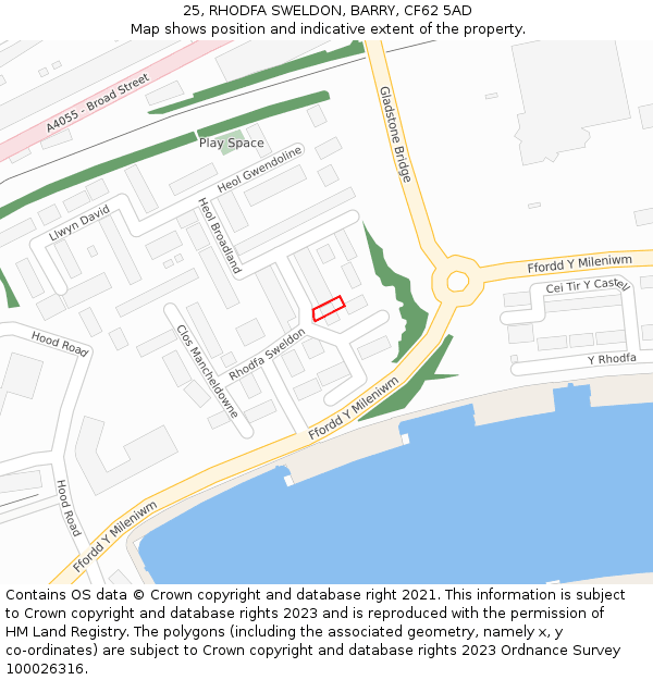 25, RHODFA SWELDON, BARRY, CF62 5AD: Location map and indicative extent of plot