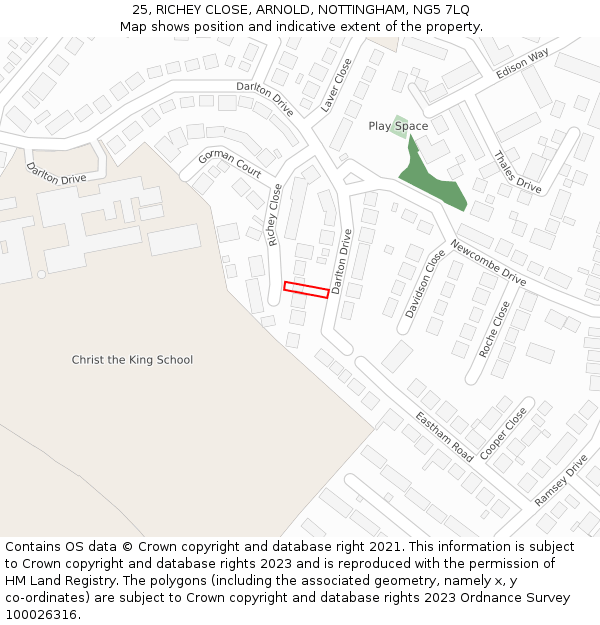 25, RICHEY CLOSE, ARNOLD, NOTTINGHAM, NG5 7LQ: Location map and indicative extent of plot