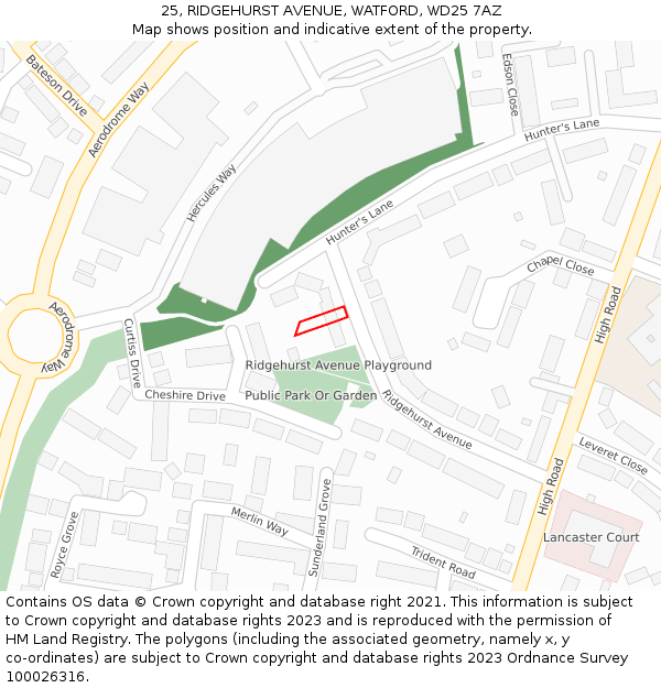 25, RIDGEHURST AVENUE, WATFORD, WD25 7AZ: Location map and indicative extent of plot