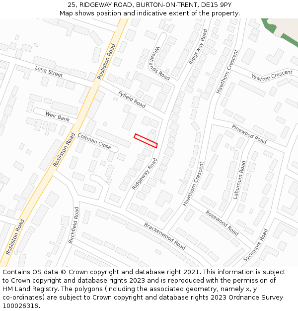 25, RIDGEWAY ROAD, BURTON-ON-TRENT, DE15 9PY: Location map and indicative extent of plot