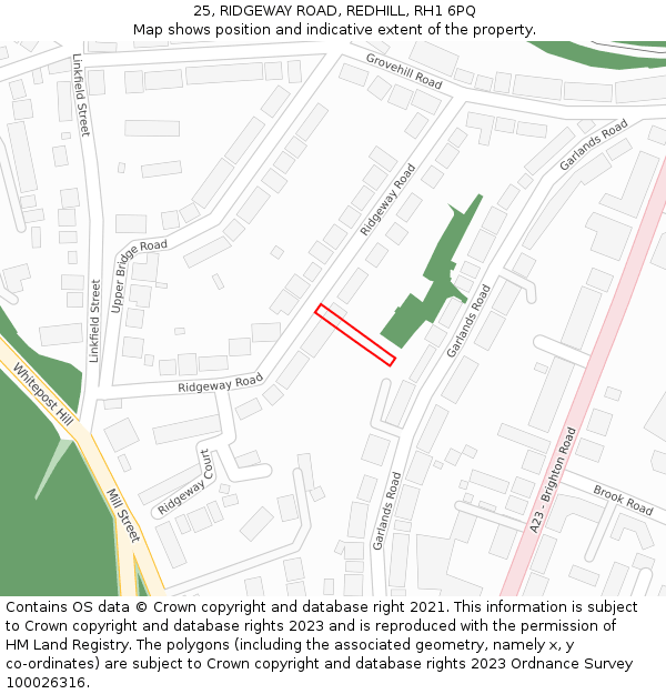 25, RIDGEWAY ROAD, REDHILL, RH1 6PQ: Location map and indicative extent of plot