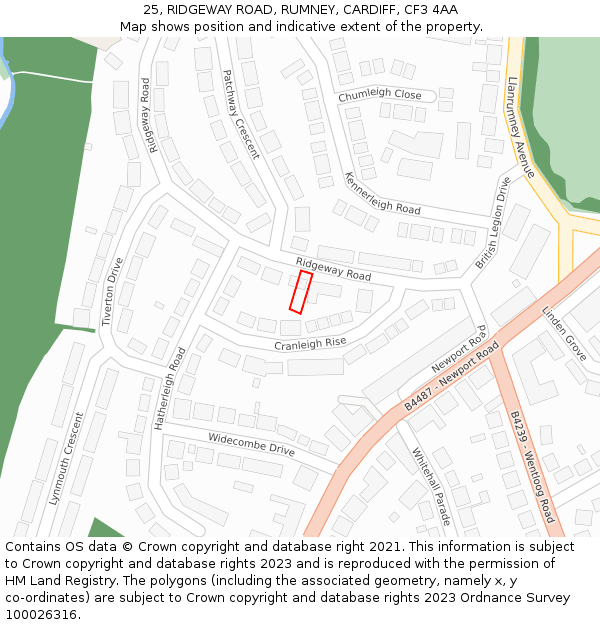 25, RIDGEWAY ROAD, RUMNEY, CARDIFF, CF3 4AA: Location map and indicative extent of plot