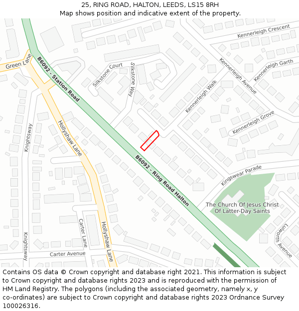 25, RING ROAD, HALTON, LEEDS, LS15 8RH: Location map and indicative extent of plot