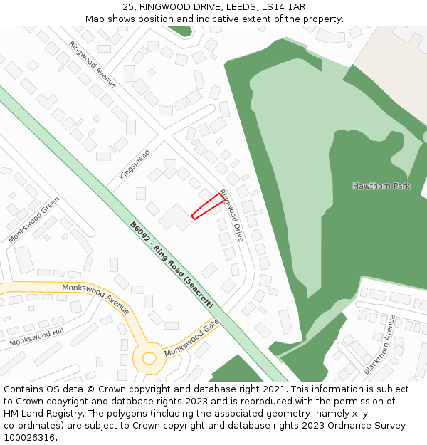 25, RINGWOOD DRIVE, LEEDS, LS14 1AR: Location map and indicative extent of plot