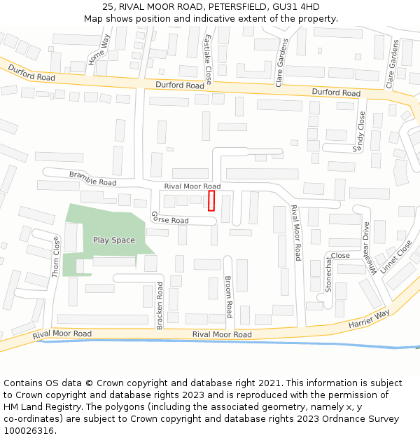 25, RIVAL MOOR ROAD, PETERSFIELD, GU31 4HD: Location map and indicative extent of plot