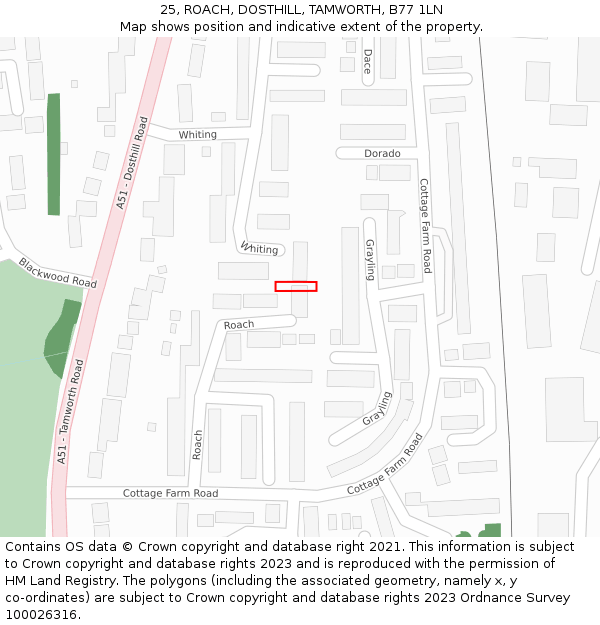 25, ROACH, DOSTHILL, TAMWORTH, B77 1LN: Location map and indicative extent of plot