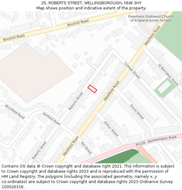 25, ROBERTS STREET, WELLINGBOROUGH, NN8 3HY: Location map and indicative extent of plot