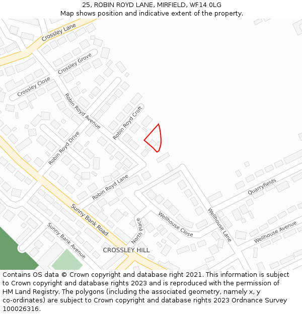 25, ROBIN ROYD LANE, MIRFIELD, WF14 0LG: Location map and indicative extent of plot
