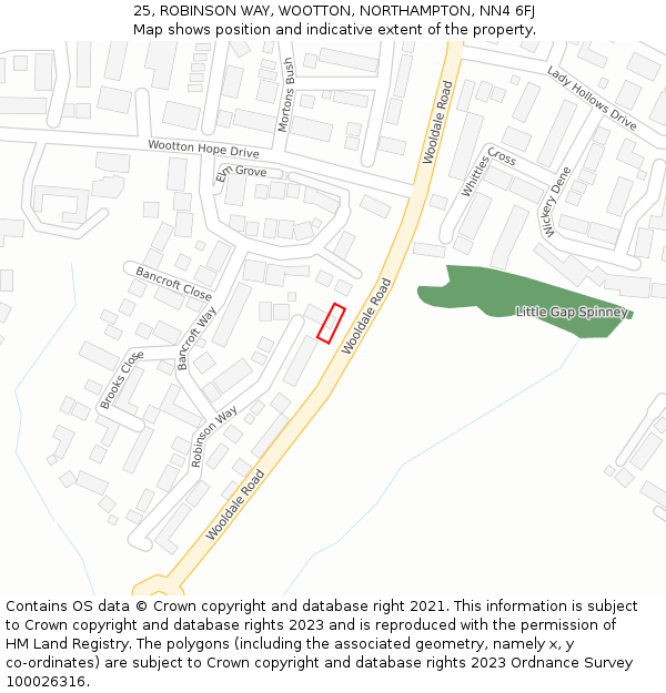 25, ROBINSON WAY, WOOTTON, NORTHAMPTON, NN4 6FJ: Location map and indicative extent of plot