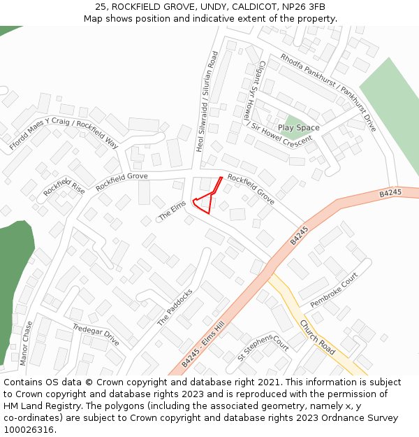 25, ROCKFIELD GROVE, UNDY, CALDICOT, NP26 3FB: Location map and indicative extent of plot