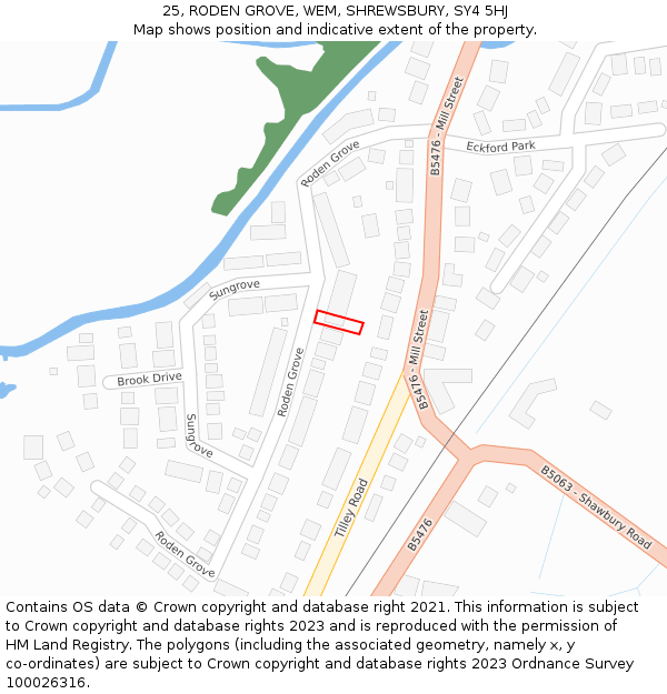 25, RODEN GROVE, WEM, SHREWSBURY, SY4 5HJ: Location map and indicative extent of plot