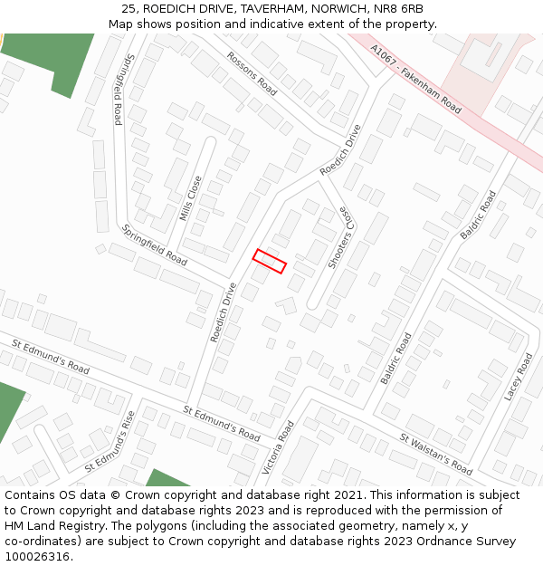 25, ROEDICH DRIVE, TAVERHAM, NORWICH, NR8 6RB: Location map and indicative extent of plot