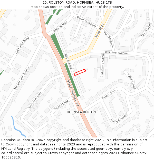 25, ROLSTON ROAD, HORNSEA, HU18 1TB: Location map and indicative extent of plot