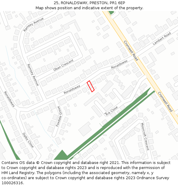 25, RONALDSWAY, PRESTON, PR1 6EP: Location map and indicative extent of plot