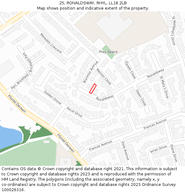 25, RONALDSWAY, RHYL, LL18 2LB: Location map and indicative extent of plot