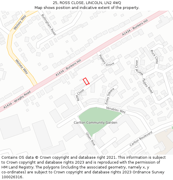 25, ROSS CLOSE, LINCOLN, LN2 4WQ: Location map and indicative extent of plot