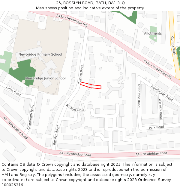 25, ROSSLYN ROAD, BATH, BA1 3LQ: Location map and indicative extent of plot