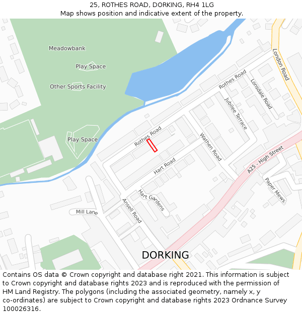 25, ROTHES ROAD, DORKING, RH4 1LG: Location map and indicative extent of plot