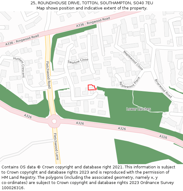 25, ROUNDHOUSE DRIVE, TOTTON, SOUTHAMPTON, SO40 7EU: Location map and indicative extent of plot