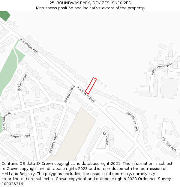 25, ROUNDWAY PARK, DEVIZES, SN10 2ED: Location map and indicative extent of plot