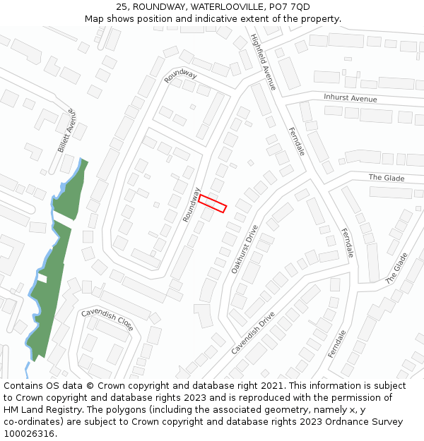 25, ROUNDWAY, WATERLOOVILLE, PO7 7QD: Location map and indicative extent of plot