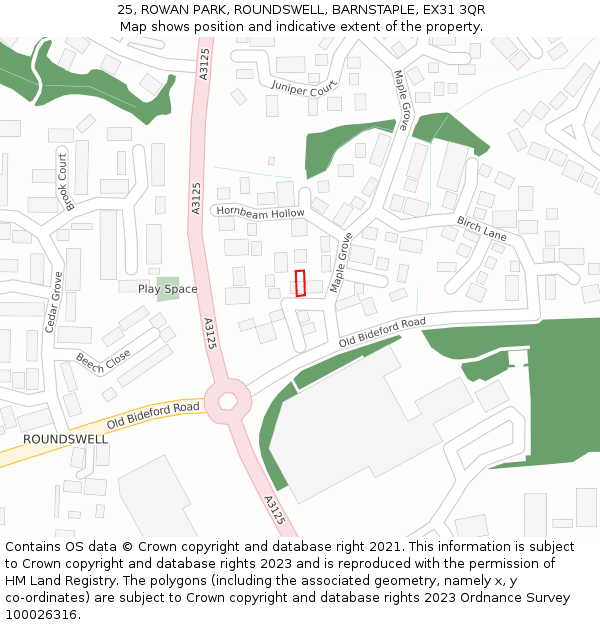 25, ROWAN PARK, ROUNDSWELL, BARNSTAPLE, EX31 3QR: Location map and indicative extent of plot