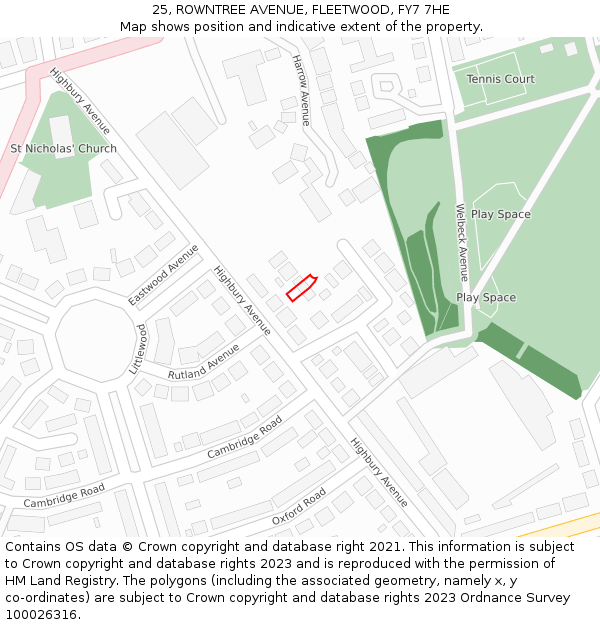 25, ROWNTREE AVENUE, FLEETWOOD, FY7 7HE: Location map and indicative extent of plot