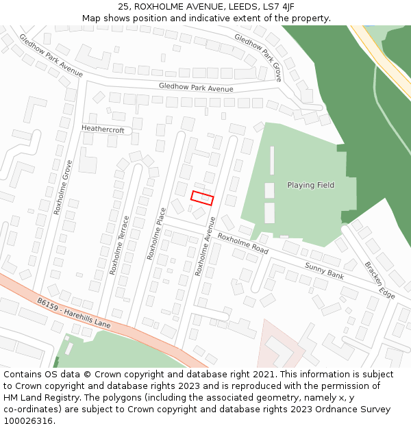 25, ROXHOLME AVENUE, LEEDS, LS7 4JF: Location map and indicative extent of plot