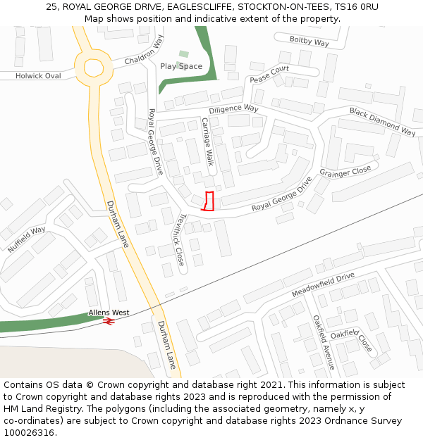 25, ROYAL GEORGE DRIVE, EAGLESCLIFFE, STOCKTON-ON-TEES, TS16 0RU: Location map and indicative extent of plot