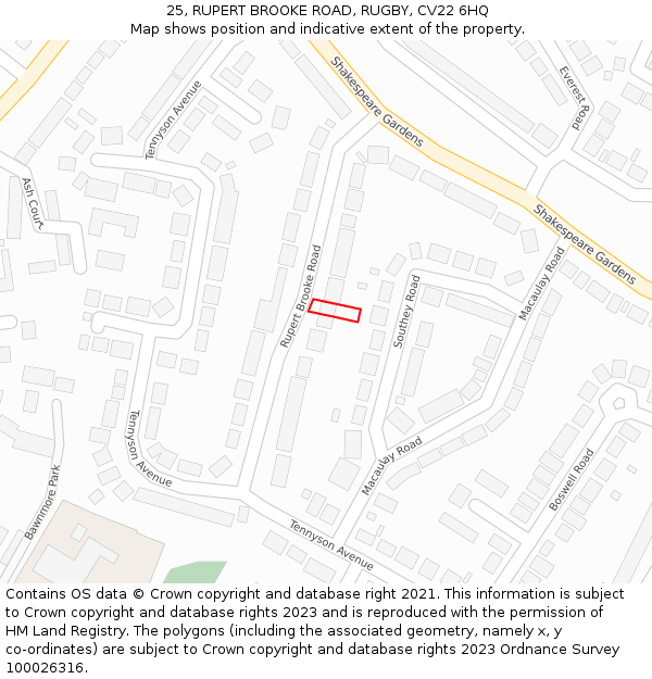 25, RUPERT BROOKE ROAD, RUGBY, CV22 6HQ: Location map and indicative extent of plot