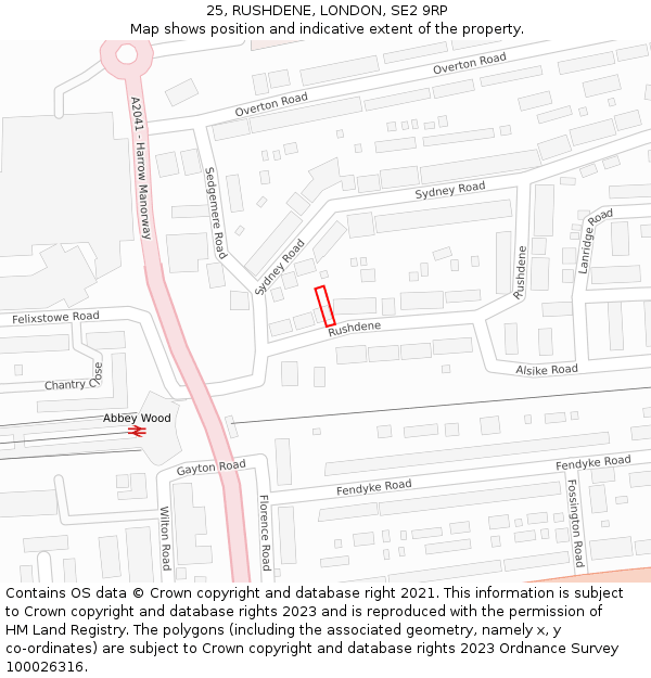 25, RUSHDENE, LONDON, SE2 9RP: Location map and indicative extent of plot