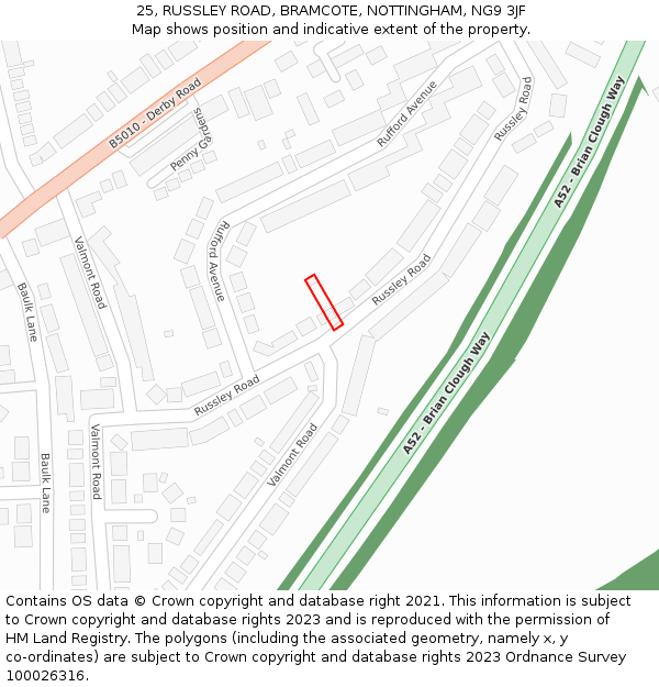 25, RUSSLEY ROAD, BRAMCOTE, NOTTINGHAM, NG9 3JF: Location map and indicative extent of plot