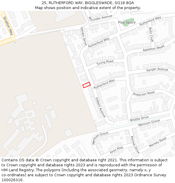 25, RUTHERFORD WAY, BIGGLESWADE, SG18 8GA: Location map and indicative extent of plot