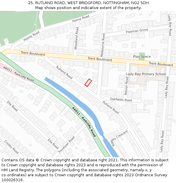 25, RUTLAND ROAD, WEST BRIDGFORD, NOTTINGHAM, NG2 5DH: Location map and indicative extent of plot