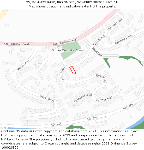 25, RYLANDS PARK, RIPPONDEN, SOWERBY BRIDGE, HX6 4JH: Location map and indicative extent of plot