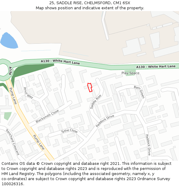 25, SADDLE RISE, CHELMSFORD, CM1 6SX: Location map and indicative extent of plot