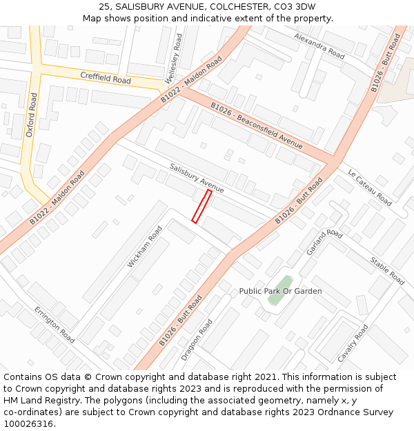 25, SALISBURY AVENUE, COLCHESTER, CO3 3DW: Location map and indicative extent of plot