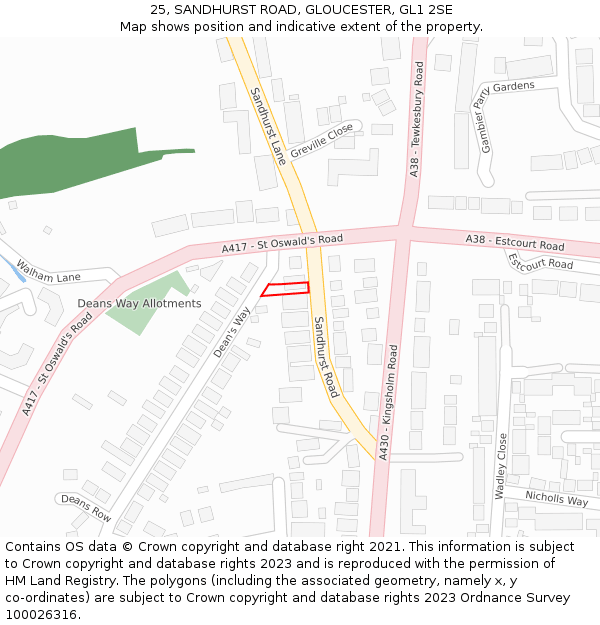 25, SANDHURST ROAD, GLOUCESTER, GL1 2SE: Location map and indicative extent of plot