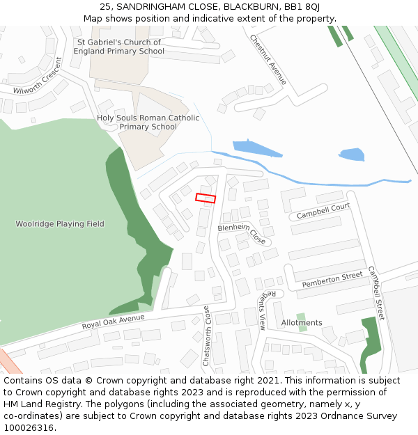 25, SANDRINGHAM CLOSE, BLACKBURN, BB1 8QJ: Location map and indicative extent of plot