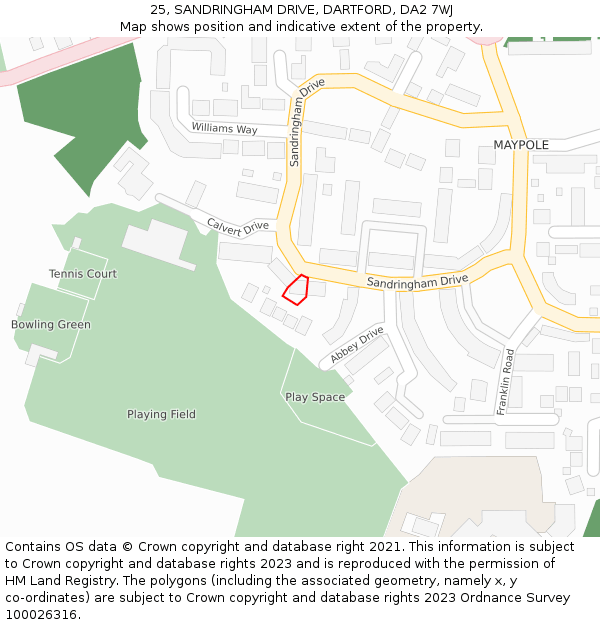 25, SANDRINGHAM DRIVE, DARTFORD, DA2 7WJ: Location map and indicative extent of plot