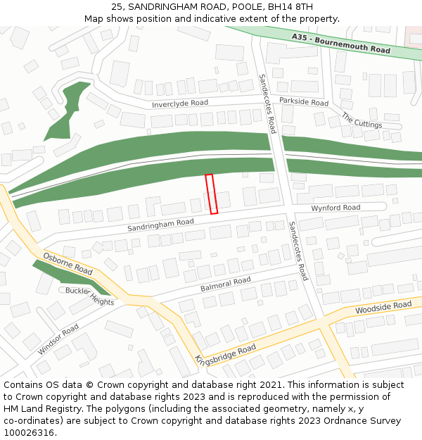 25, SANDRINGHAM ROAD, POOLE, BH14 8TH: Location map and indicative extent of plot