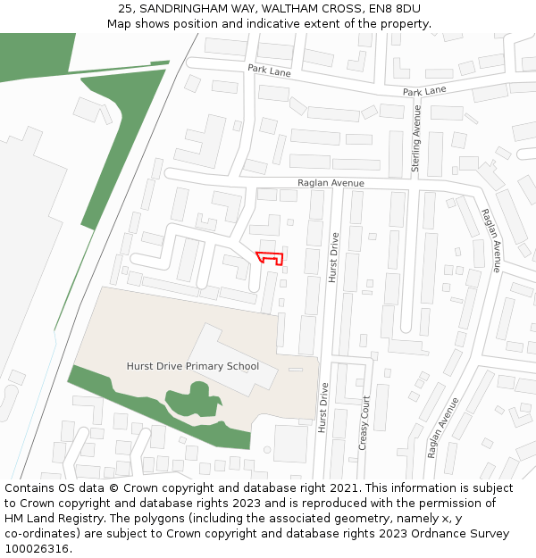 25, SANDRINGHAM WAY, WALTHAM CROSS, EN8 8DU: Location map and indicative extent of plot