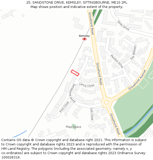 25, SANDSTONE DRIVE, KEMSLEY, SITTINGBOURNE, ME10 2PL: Location map and indicative extent of plot