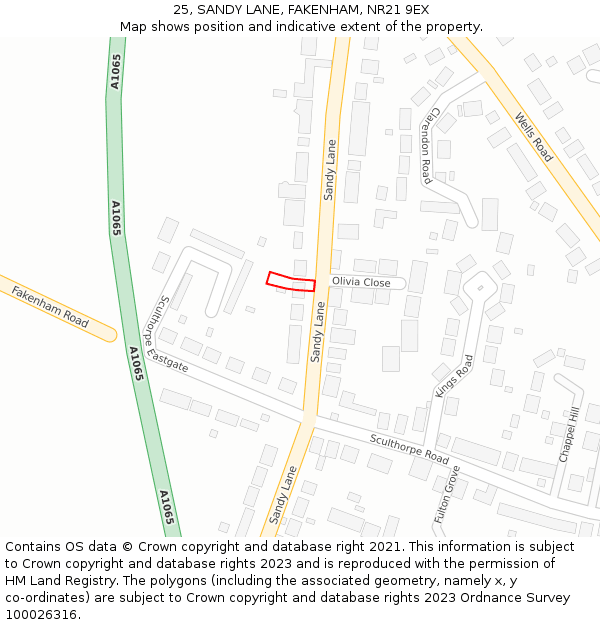 25, SANDY LANE, FAKENHAM, NR21 9EX: Location map and indicative extent of plot