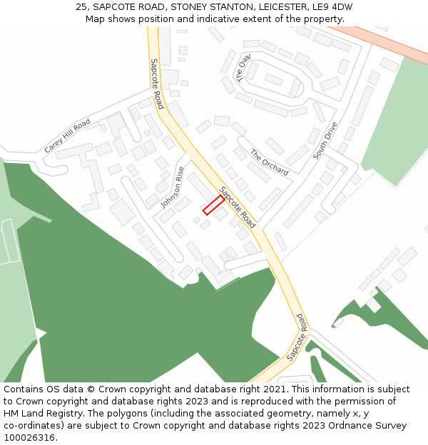 25, SAPCOTE ROAD, STONEY STANTON, LEICESTER, LE9 4DW: Location map and indicative extent of plot