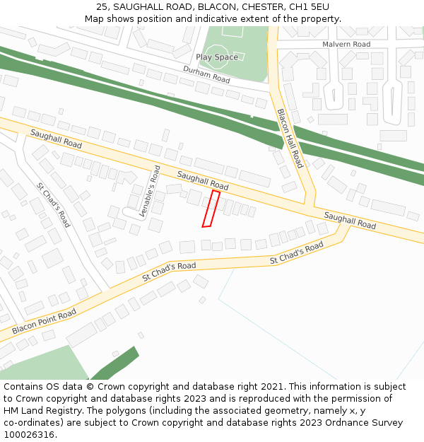 25, SAUGHALL ROAD, BLACON, CHESTER, CH1 5EU: Location map and indicative extent of plot