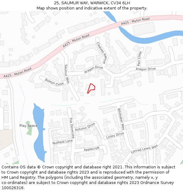 25, SAUMUR WAY, WARWICK, CV34 6LH: Location map and indicative extent of plot