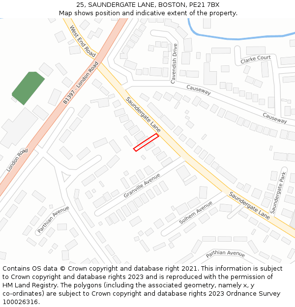 25, SAUNDERGATE LANE, BOSTON, PE21 7BX: Location map and indicative extent of plot