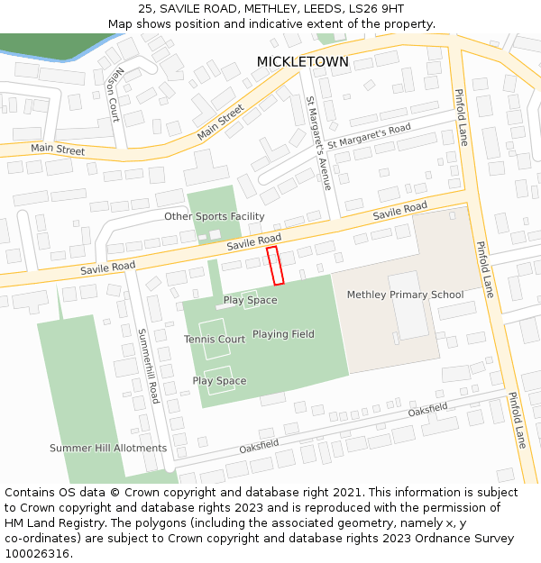 25, SAVILE ROAD, METHLEY, LEEDS, LS26 9HT: Location map and indicative extent of plot