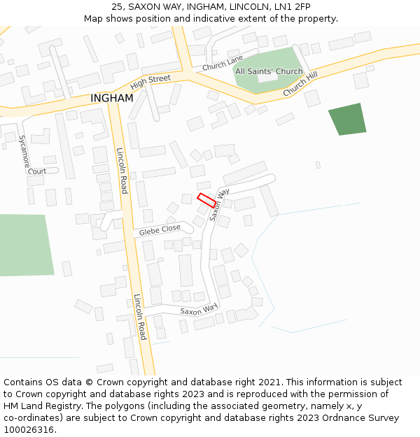 25, SAXON WAY, INGHAM, LINCOLN, LN1 2FP: Location map and indicative extent of plot